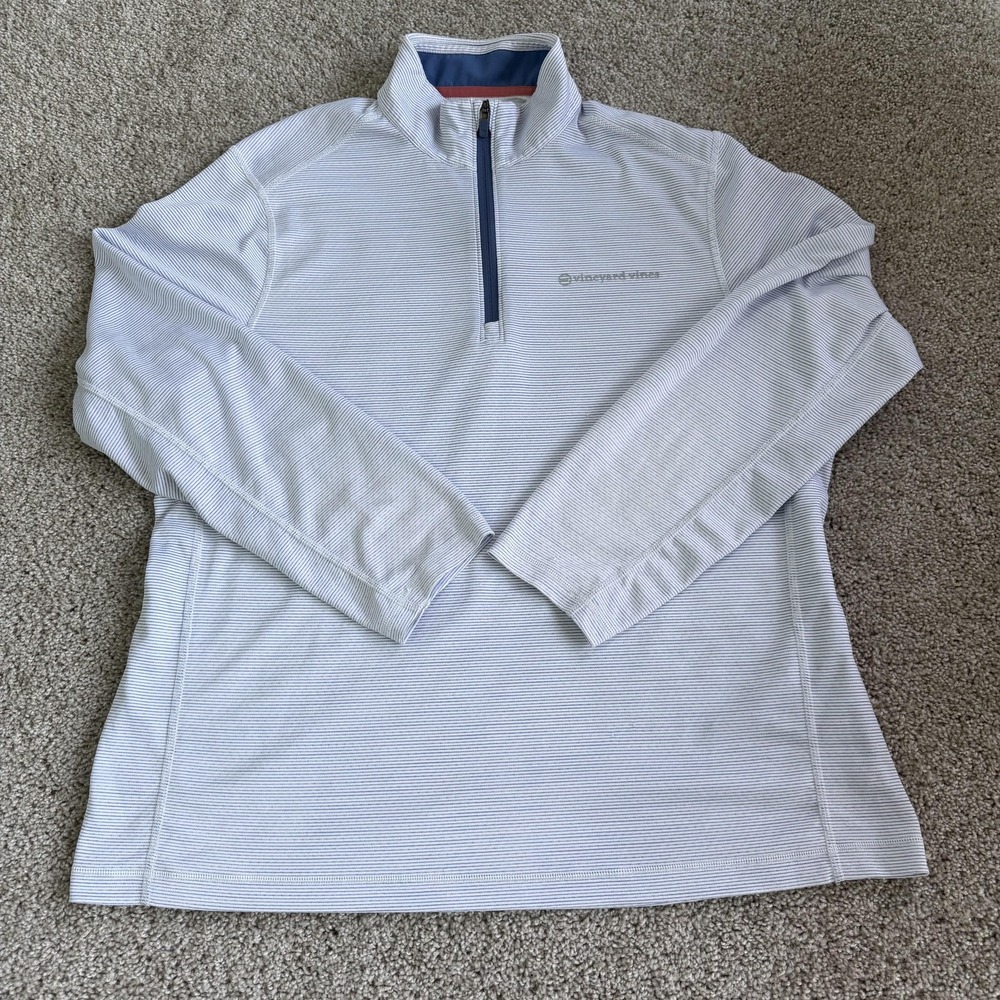 Vineyard Vines Pullover Mens XL Blue White Stripe 1/4 Zip Performance Top
